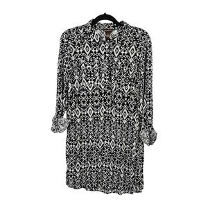 Bit & Bridle Shirt Dress Women's M Pullover Button Up Roll Tab Sleeve Black Boho